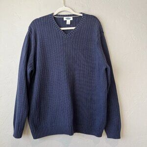 Men’s Old Navy Sweater V Neck Blue Vtg Retro Fisherman 100% Cotton Preppy Ribbed